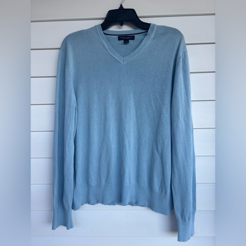 Banana Republic Light Blue Men’s V-Neck Sweater Silk Cashmere Size Large